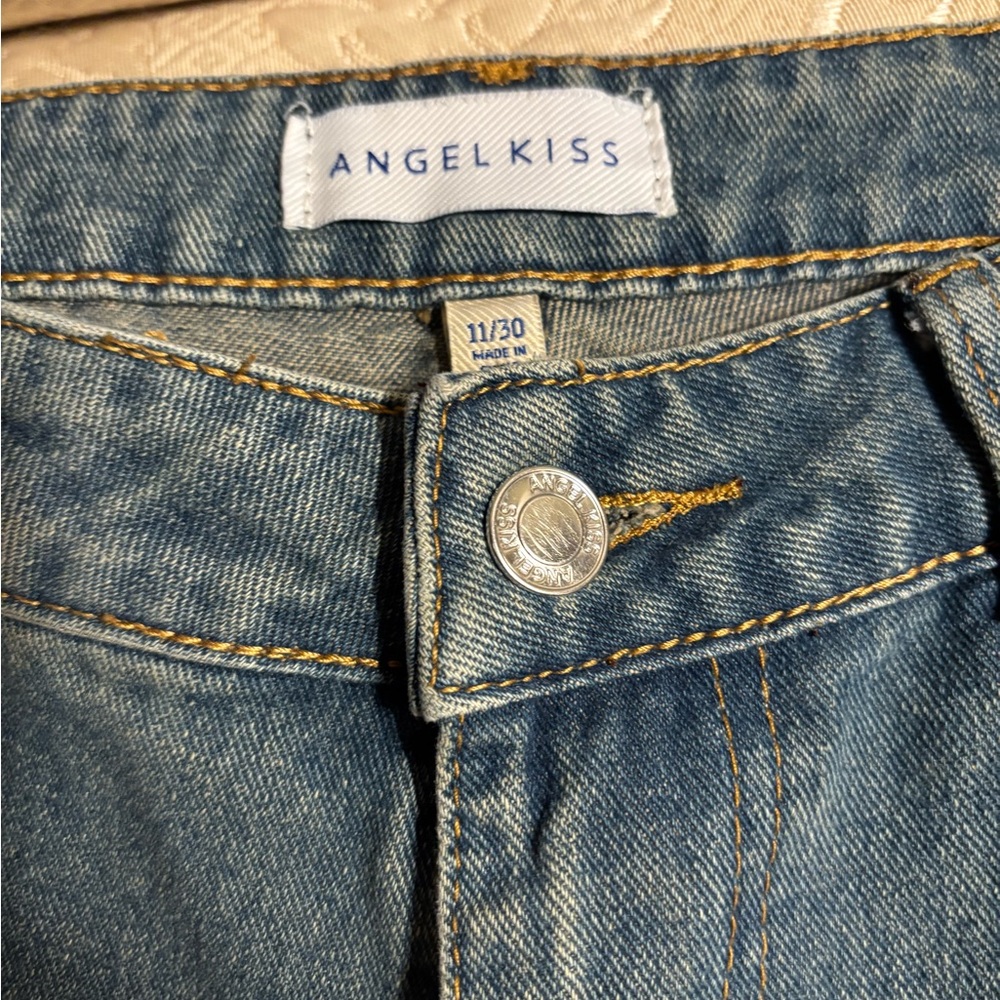Angel Kiss Vintage Wash Distressed Heart Straight Baggy Jeans
